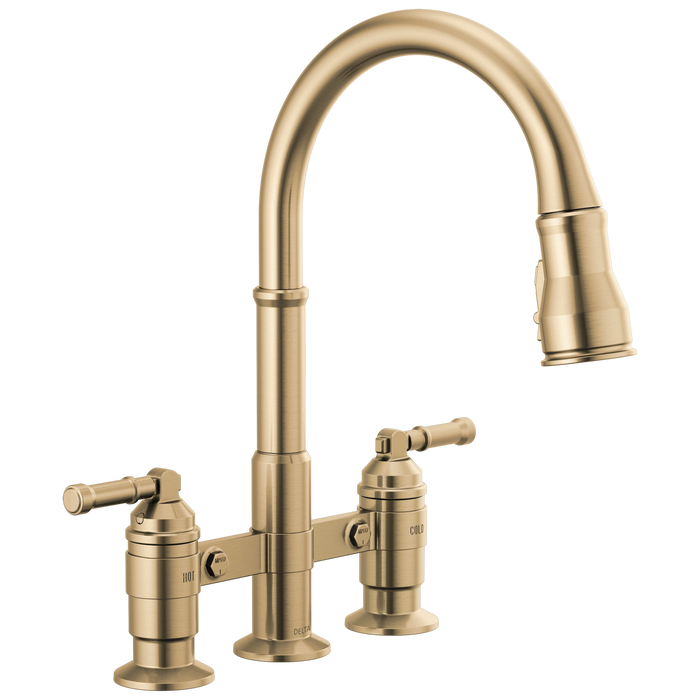 Delta Broderick 2390L Two Handle Pull-Down Bridge Kitchen Faucet
