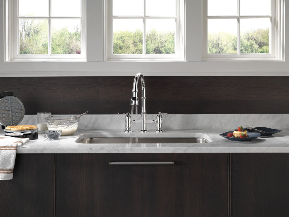 Delta Broderick 2390L Two Handle Pull-Down Bridge Kitchen Faucet