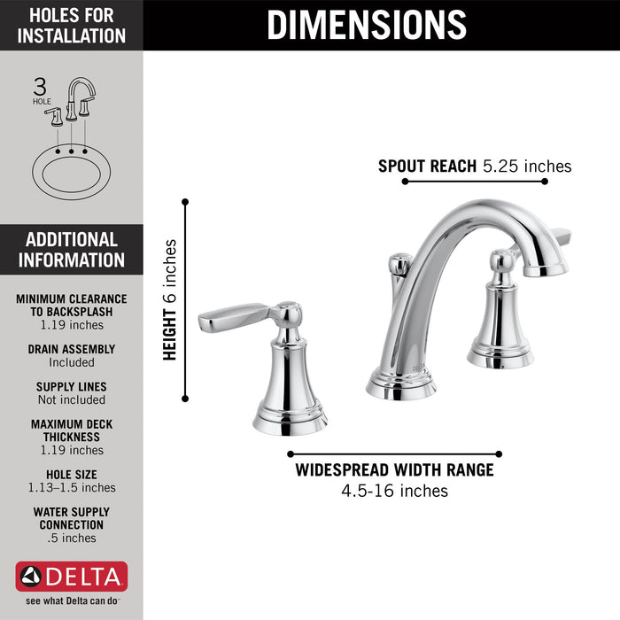 Delta Woodhurst 3532LF Two Handle Widespread Bathroom Faucet