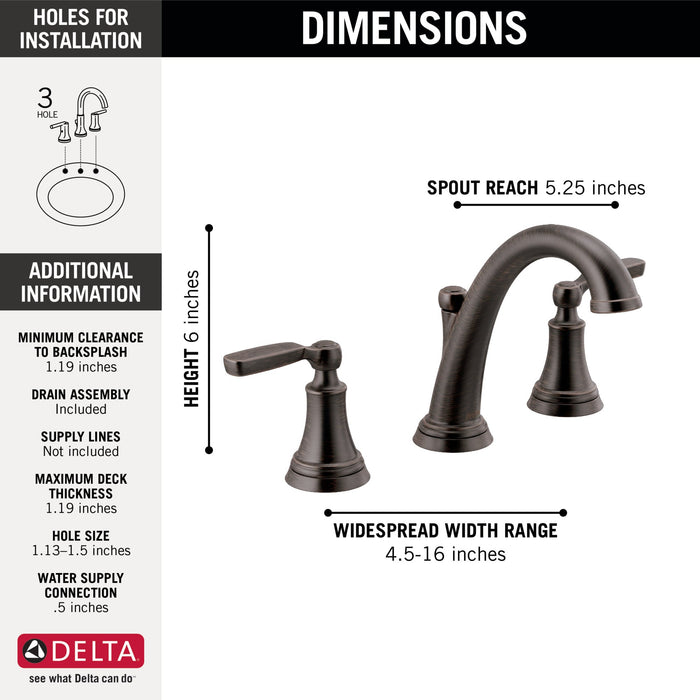 Delta Woodhurst 3532LF Two Handle Widespread Bathroom Faucet