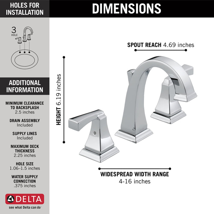 Delta Dryden 3551 Two Handle Widespread Bathroom Faucet