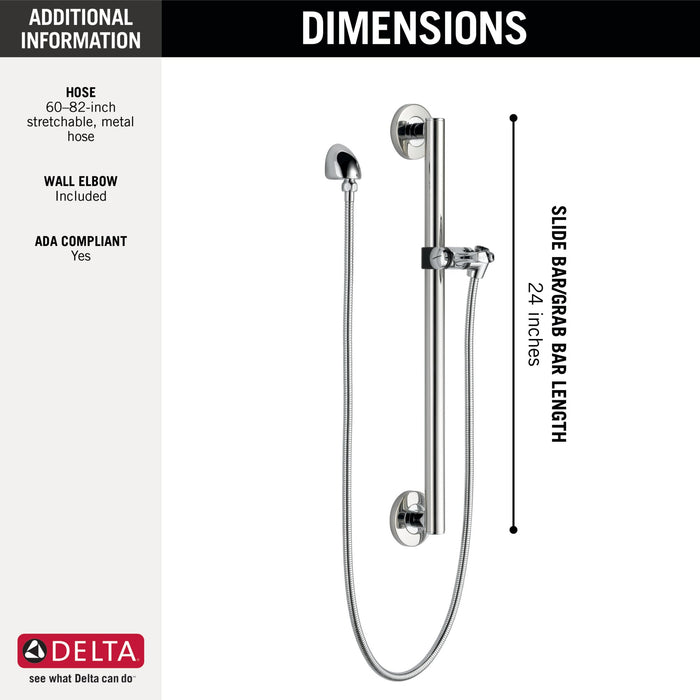 Delta Universal Showering Components 51600 Adjustable Slide Bar / Grab Bar Assembly with Elbow