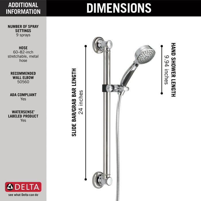 Delta Universal Showering Components 51900 ActivTouch 9-Setting Hand Shower with Traditional Slide Bar / Grab Bar