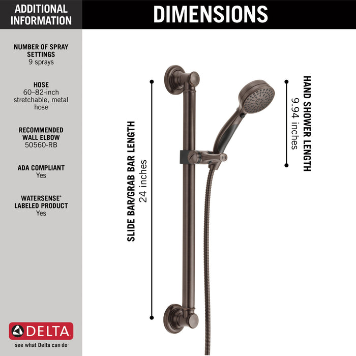 Delta Universal Showering Components 51900 ActivTouch 9-Setting Hand Shower with Traditional Slide Bar / Grab Bar