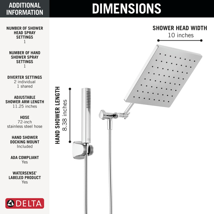 Delta Universal Showering Components 75527 10 inch Raincan Shower Head & Hand Held Combo with Adjustable Extension Arm