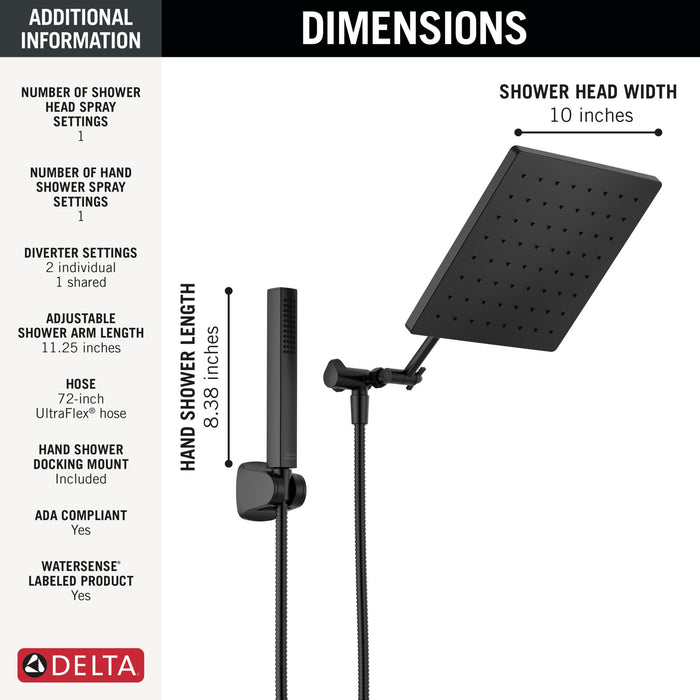 Delta Universal Showering Components 75527 10 inch Raincan Shower Head & Hand Held Combo with Adjustable Extension Arm