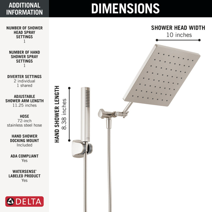 Delta Universal Showering Components 75527 10 inch Raincan Shower Head & Hand Held Combo with Adjustable Extension Arm