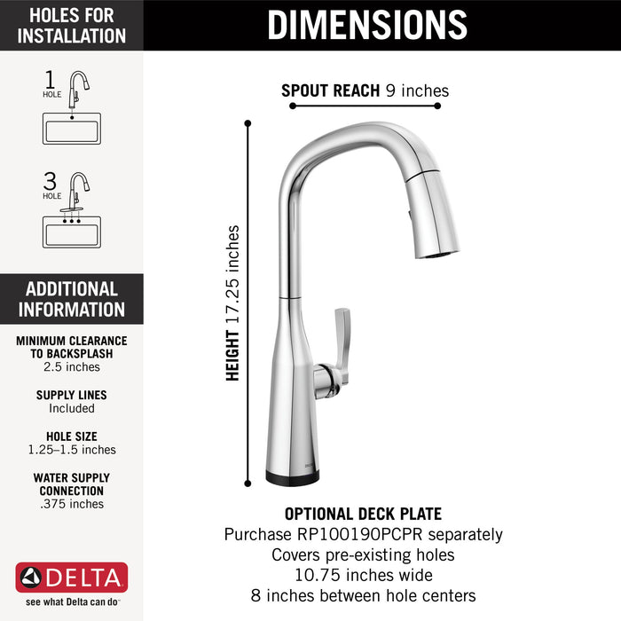 Delta Stryke 9176T Single Handle Pull-Down Kitchen Faucet with TouchTouch 2O Technology