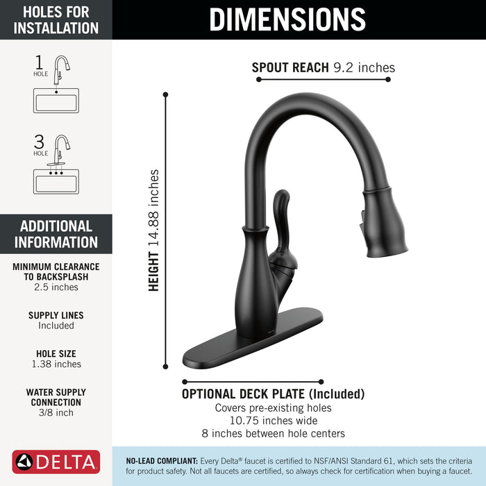 Delta Leland 9178 Single Handle Pull-Down Kitchen Faucet with ShieldSpray Technology