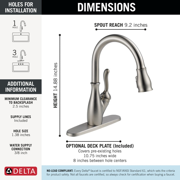 Delta Leland 9178 Single Handle Pull-Down Kitchen Faucet with ShieldSpray Technology