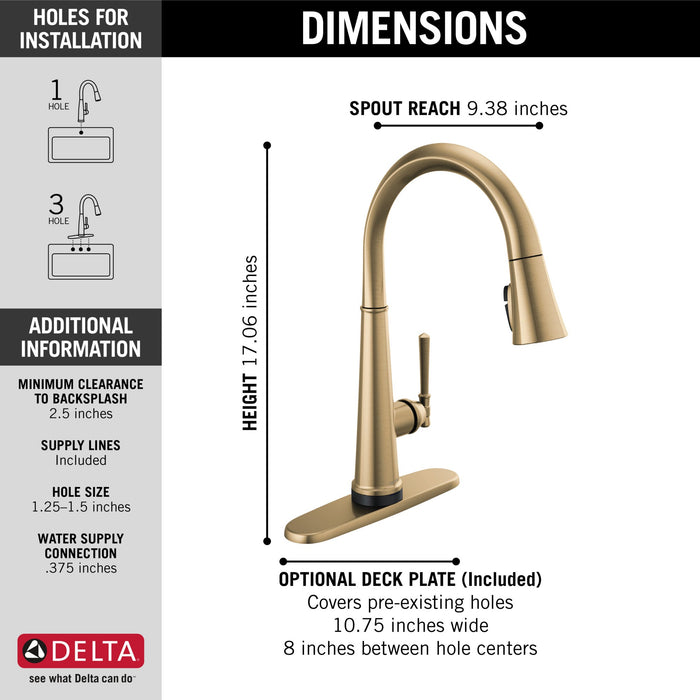 Delta Emmeline: Single Handle Pull Down Kitchen Faucet with Touch2O Technology