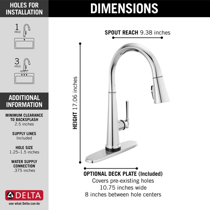 Delta Emmeline: Single Handle Pull Down Kitchen Faucet with Touch2O Technology