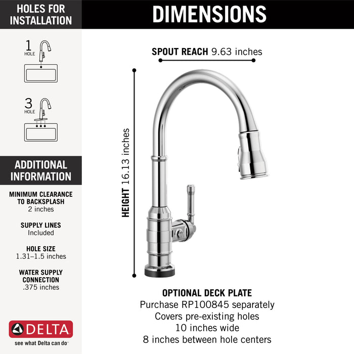 Delta Broderick 9190T Single Handle Pull-Down Kitchen Faucet With TouchTouch 2O Technology