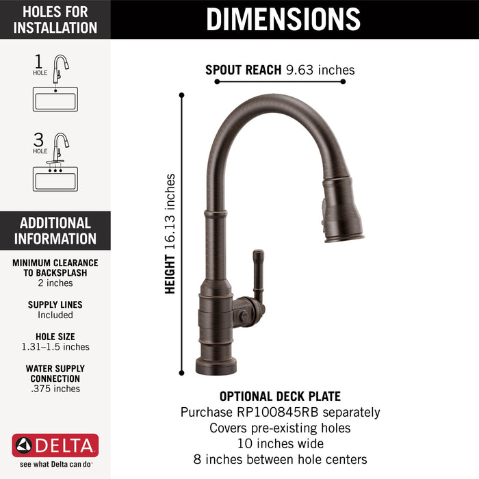 Delta Broderick 9190T Single Handle Pull-Down Kitchen Faucet With TouchTouch 2O Technology