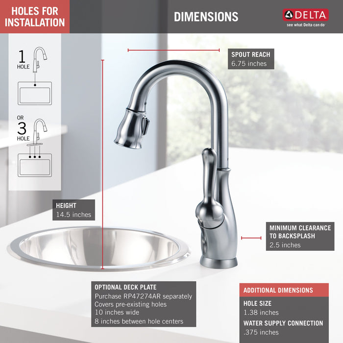 Delta Leland 9678 Single Handle Pull-Down Bar / Prep Faucet