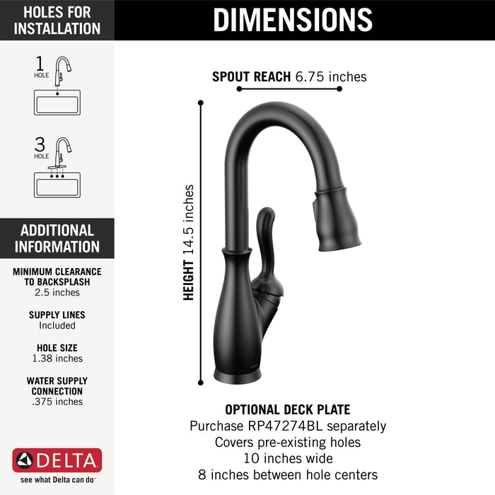 Delta Leland 9678 Single Handle Pull-Down Bar / Prep Faucet