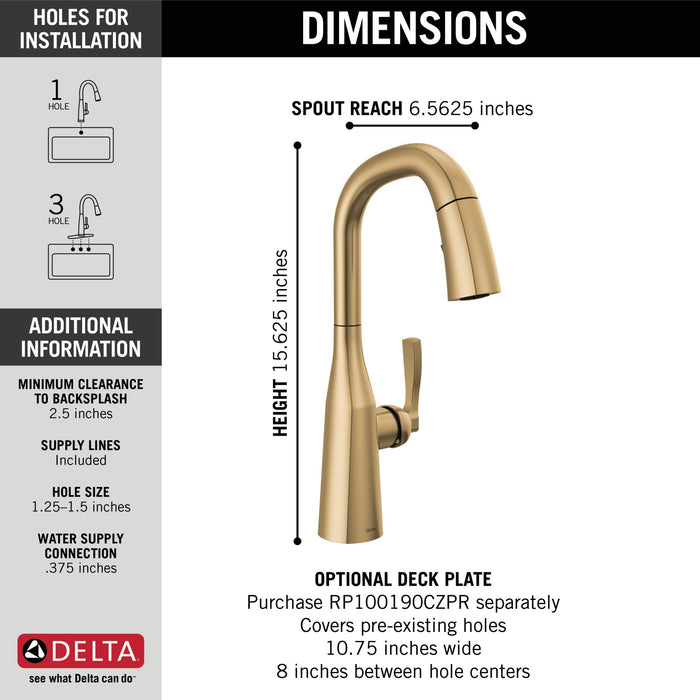 Delta Stryke 9976 Single Handle Pull-Down Bar/Prep Faucet