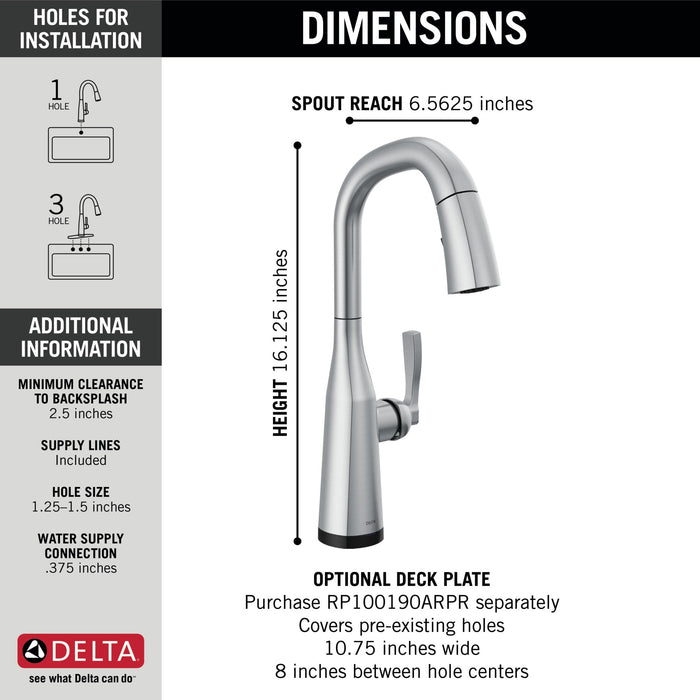 Delta Stryke 9976T Single Handle Pull-Down Bar/Prep Faucet with TouchTouch 2O Technology
