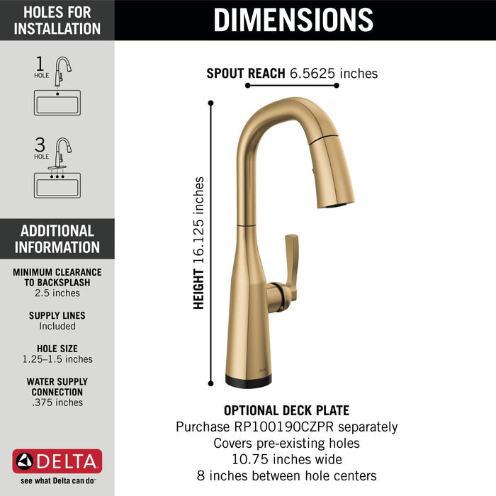Delta Stryke 9976T Single Handle Pull-Down Bar/Prep Faucet with TouchTouch 2O Technology