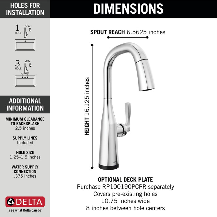 Delta Stryke 9976T Single Handle Pull-Down Bar/Prep Faucet with TouchTouch 2O Technology