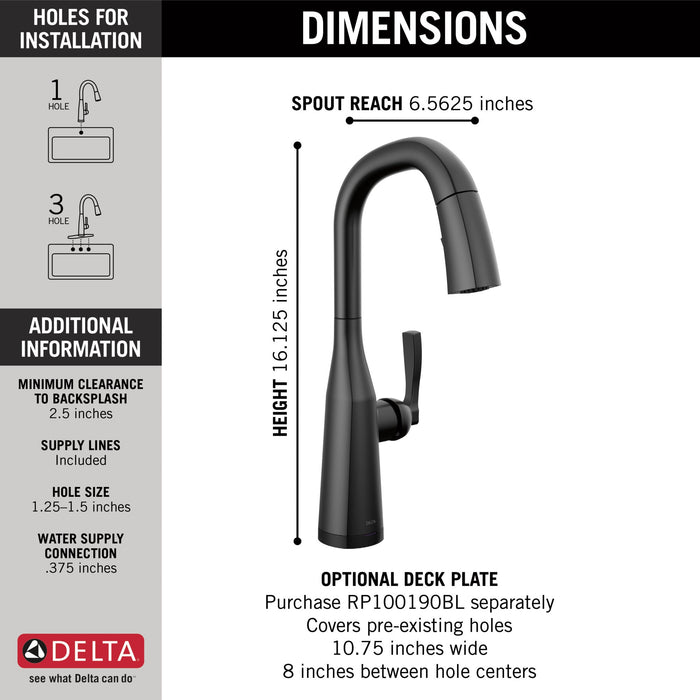 Delta Stryke 9976T Single Handle Pull-Down Bar/Prep Faucet with TouchTouch 2O Technology