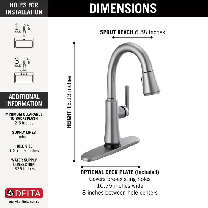 Delta Coranto 9979T Single Handle Pull-Down Bar/Prep Faucet with TouchTouch 2O Technology