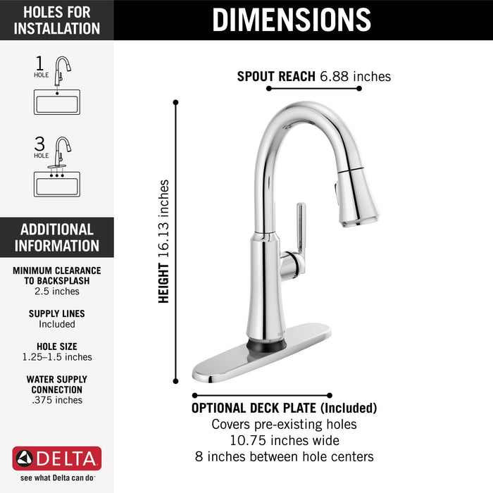 Delta Coranto 9979T Single Handle Pull-Down Bar/Prep Faucet with TouchTouch 2O Technology