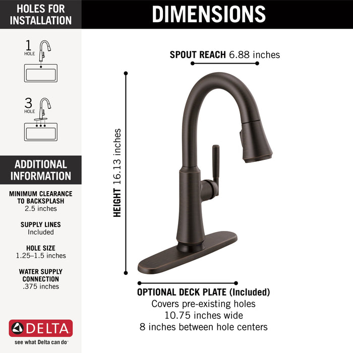 Delta Coranto 9979T Single Handle Pull-Down Bar/Prep Faucet with TouchTouch 2O Technology