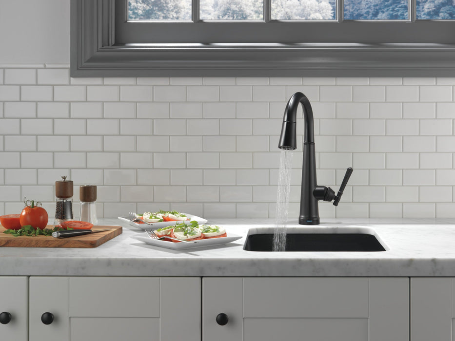 Delta Emmeline: Single Handle Pull Down Bar/Prep Faucet with Touch2O Technology
