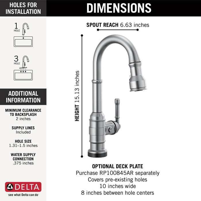 Delta Broderick 9990T Single Handle Pull-Down Bar/Prep Faucet with TouchTouch 2O Technology