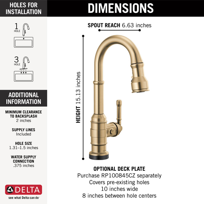 Delta Broderick 9990T Single Handle Pull-Down Bar/Prep Faucet with TouchTouch 2O Technology