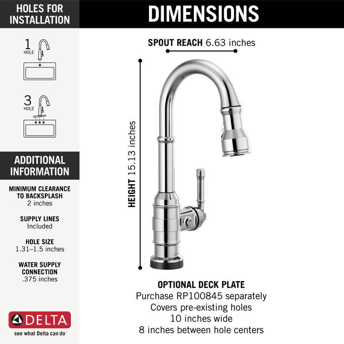 Delta Broderick 9990T Single Handle Pull-Down Bar/Prep Faucet with TouchTouch 2O Technology