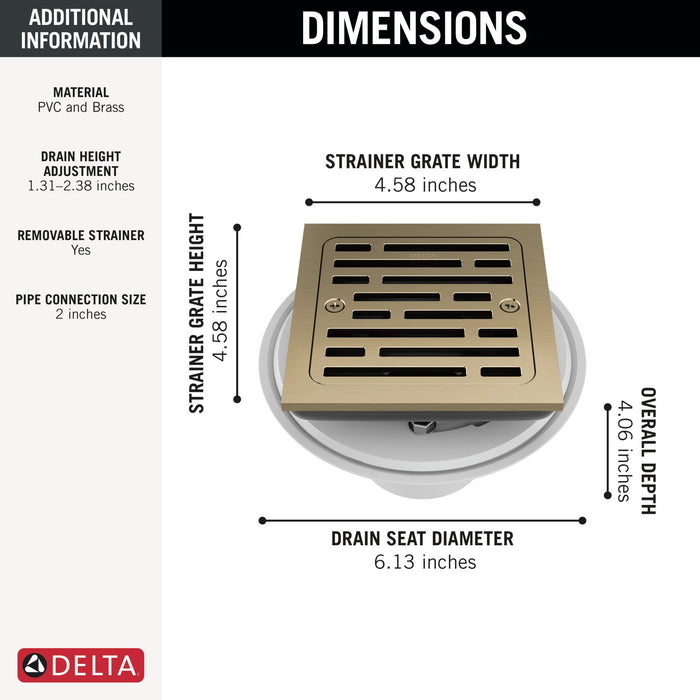 Delta DT062412 4" Tile-In Square Shower Drain