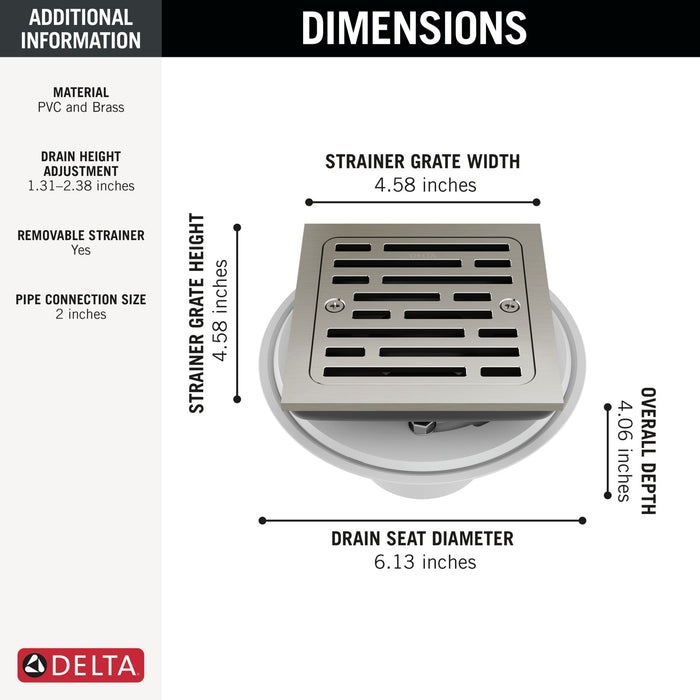 Delta DT062412 4" Tile-In Square Shower Drain
