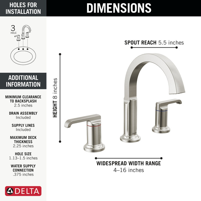 Delta Tetra 35588 Two Handle Widespread Bathroom Faucet