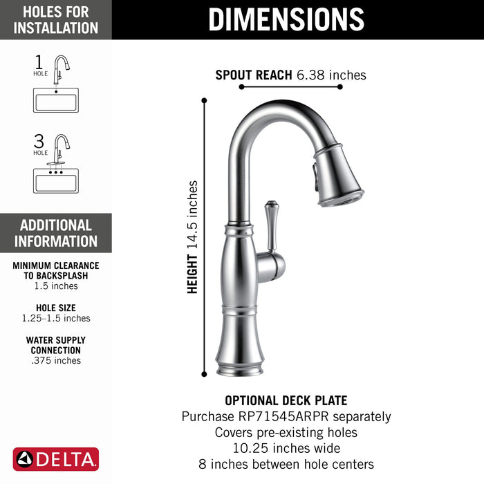 Delta Cassidy 9997 Single Handle Pull-Down Bar/Prep Faucet
