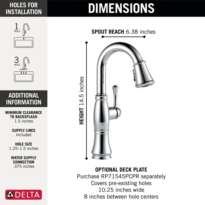 Delta Cassidy 9997 Single Handle Pull-Down Bar/Prep Faucet