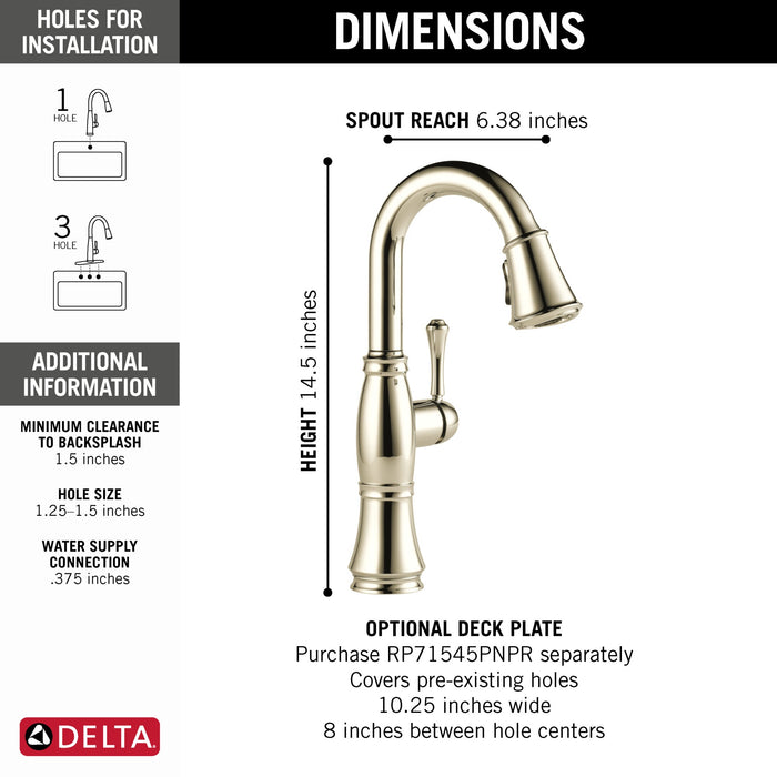Delta Cassidy 9997 Single Handle Pull-Down Bar/Prep Faucet