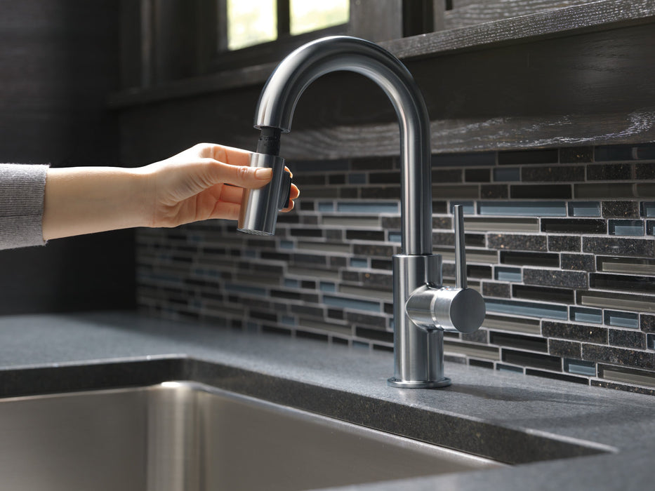 Delta Trinsic 9959 Single Handle Pull-Down Bar/Prep Kitchen Limited Swivel