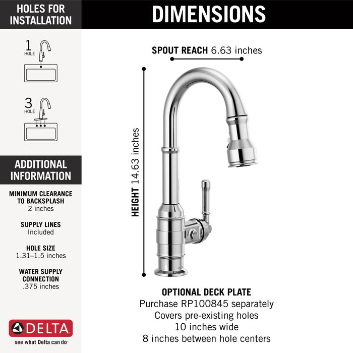 Delta Broderick 9990 Single Handle Pull-Down Bar/Prep Faucet