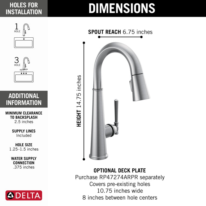 Delta Emmeline 9982 Single Handle Pull-Down Bar/Prep Faucet