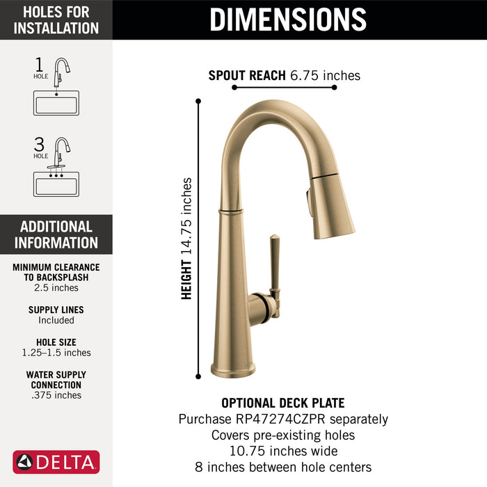 Delta Emmeline 9982 Single Handle Pull-Down Bar/Prep Faucet