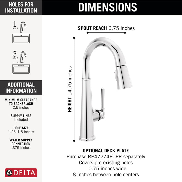 Delta Emmeline 9982 Single Handle Pull-Down Bar/Prep Faucet