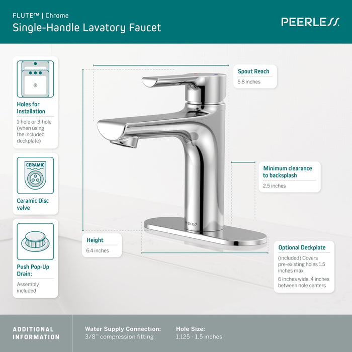 Peerless Flute P1513LF Single Top Handle Lavatory Faucet