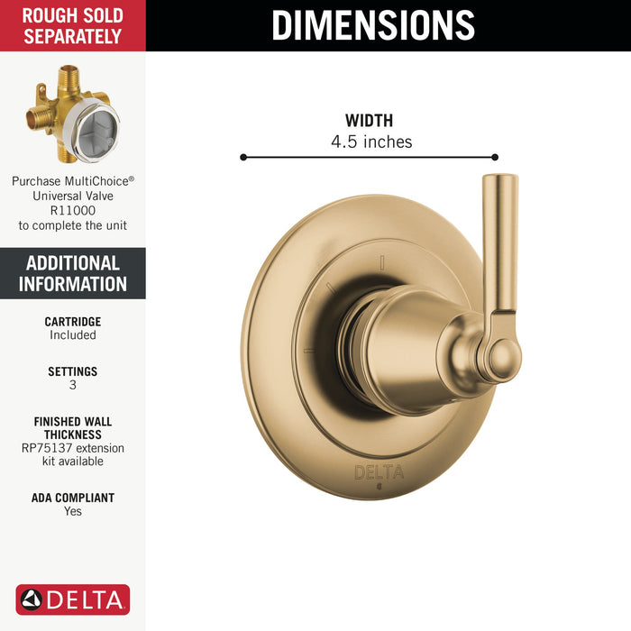 Delta Saylor T11835 3-Setting 2-Port Diverter Trim