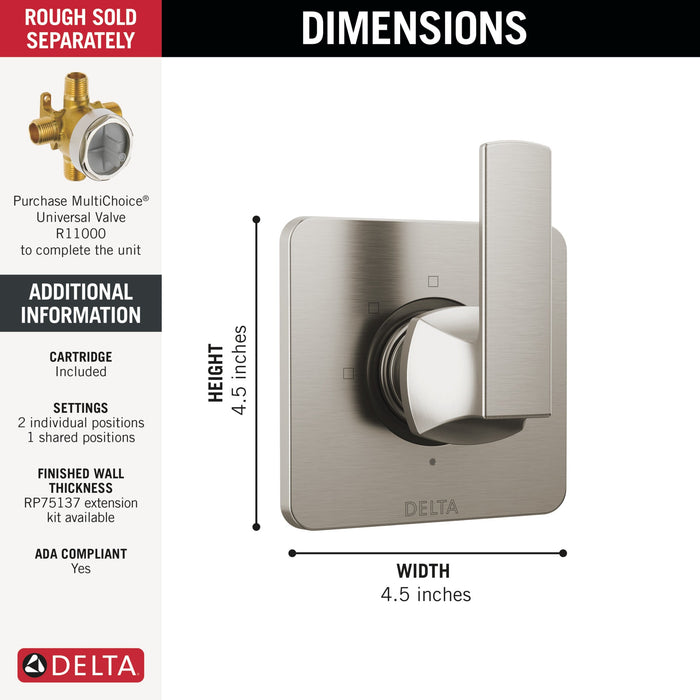 Delta Velum T11837 3-Setting 2-Port Diverter Trim