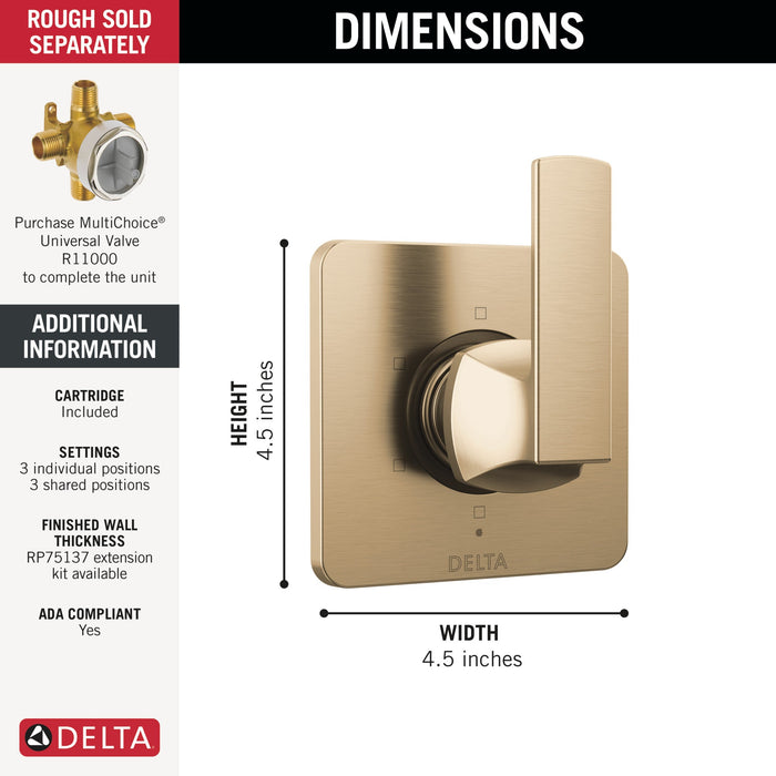 Delta Velum T11937 6-Setting 3-Port Diverter Trim