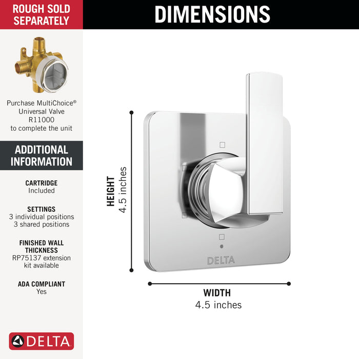Delta Velum T11937 6-Setting 3-Port Diverter Trim