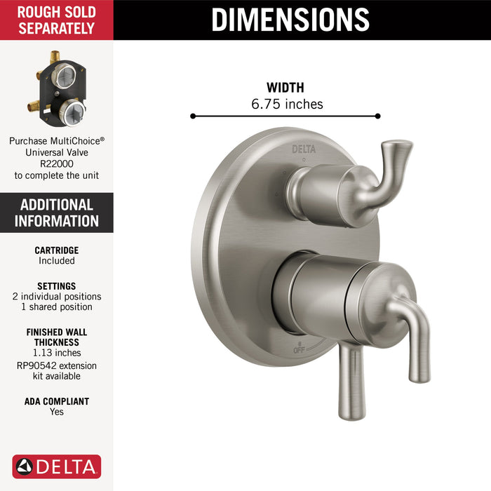 Delta Kayra T27833 2-Handle Monitor 17 Series Valve Trim with 3- or 6- Setting Diverter