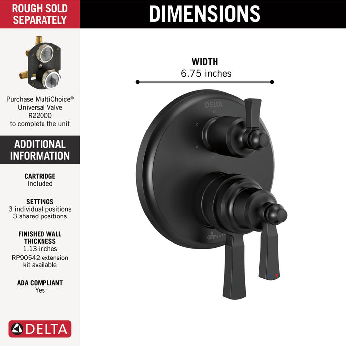 Delta Dorval T27956 Traditional 2-Handle Monitor 17 Series Valve Trim with 6 Setting Diverter